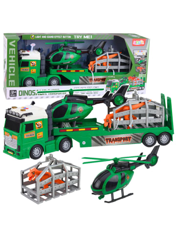 Wisam® Dinosaurier-Transportset: LKW, Abschleppwagen, Hubschrauber