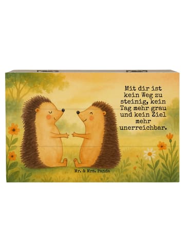 Mr. & Mrs. Panda Holzkiste Igel Liebe Design mit Spruch in Weiß