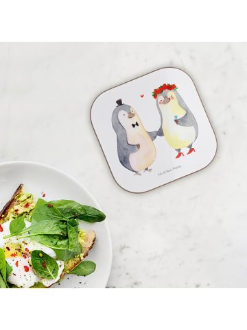 Mr. & Mrs. Panda Untersetzer für Gläser Pinguin Heirat ohne Spruch in Weiß