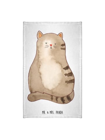 Mr. & Mrs. Panda Handtuch Katze Sitzen ohne Spruch in Weiß