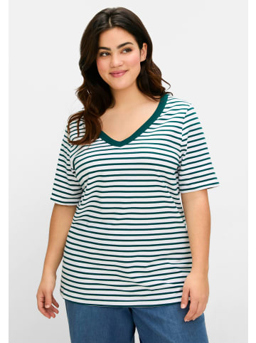 sheego T-Shirt in petrol-gestreift