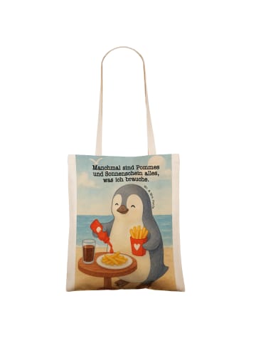 Mr. & Mrs. Panda Shopper Pinguin Pommes Design mit Spruch in Weiß