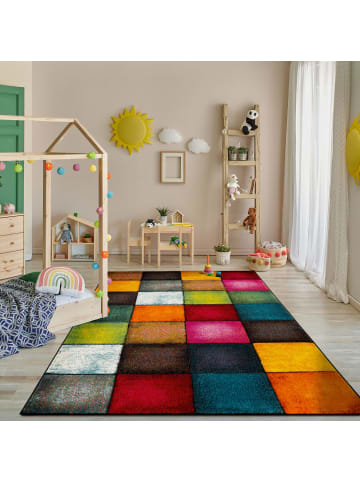 KADIMA DESIGN Teppich Kurzflor Karos Wohnzimmer schmutzabweisend in Mehrfarbig