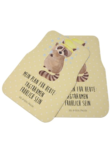 Mr. & Mrs. Panda Auto-Fußmatte Waschbär mit Spruch in Gelb Pastell