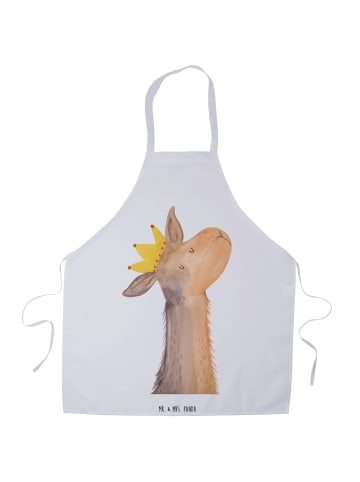 Mr. & Mrs. Panda Schürze Lamakopf König ohne Spruch in Weiß