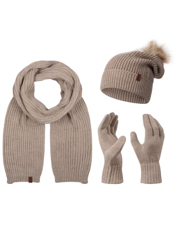 Rock Creek Schal Mütze Handschuhe Set in Beige