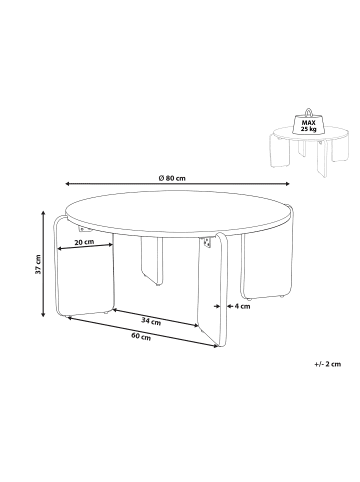 Beliani Couchtisch LUNO in Grün/Braun - (W) 80 x (H) 37 x (L) 80 cm