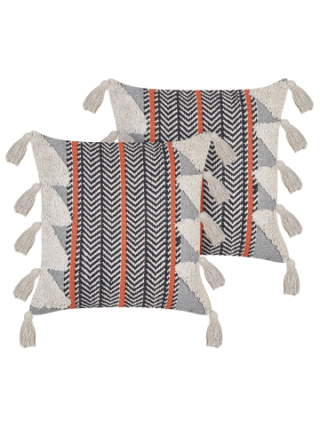 Beliani 2er-Set Dekokissen BOUVARDIA in Grau/Schwarz/Weiß