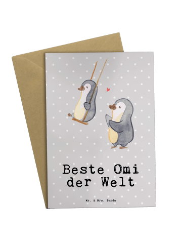 Mr. & Mrs. Panda Beileidskarte Pinguin Beste Omi der Welt mit Sp... in Grau Pastell