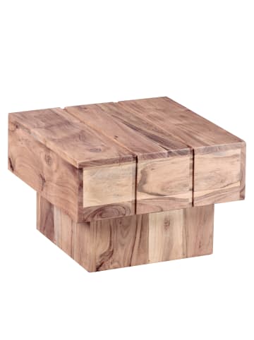 FineBuy Beistelltisch in Beige / Akazie / 44x44x30