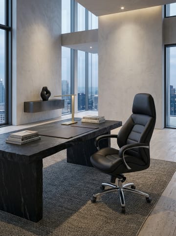 KADIMA DESIGN Chefsessel Leder | Multiblockwippmechanik, Ergonomisch, bis 120kg in Schwarz