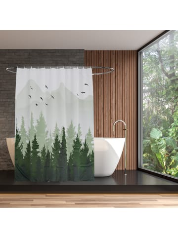 relaxdays Duschvorhang "Tannenwald" in Mehrfarbig - 180x200 cm
