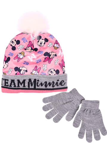 Disney Minnie Mouse Set Mütze & Handschuhe Disney Minnie Mouse in Rosa-Grau