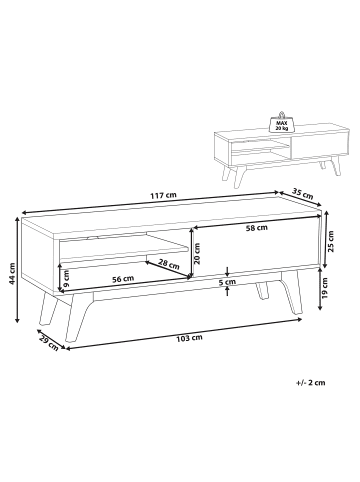 Beliani TV-Möbel BUFFALO in Braun/Weiß - (W) 117 x (H) 44 x (L) 35 cm
