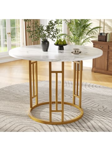 ABRIHOME Runder Esstisch aus Metall und MDF-Marmor in Gold