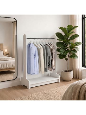 VCM  Holz Kleiderständer mit Regal & Stange Lempu M in Weiß