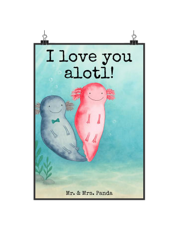 Mr. & Mrs. Panda Wandbild Axolotl Liebe Design mit Spruch in Weiß