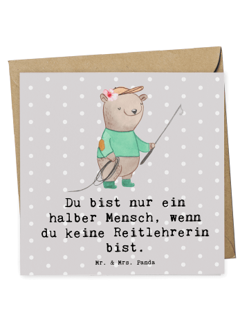 Mr. & Mrs. Panda Deluxe Karte Reitlehrerin Herz mit Spruch in Grau Pastell