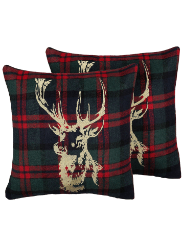 Beliani 2er-Set Dekokissen RUDOLPH in Bunt/Grün/Rot