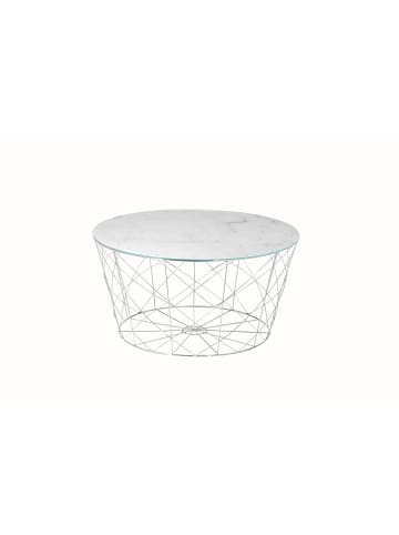 SalesFever Couchtisch rund Ø 80 cm Glasplatte Marmoroptik Weiß Metallgestell in Chromfarben