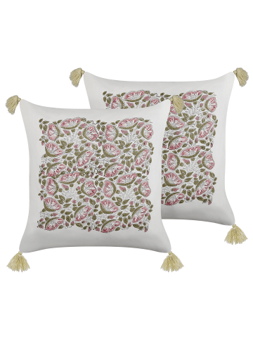Beliani 2er-Set Dekokissen CARISSA in Bunt/Weiß/Rosa