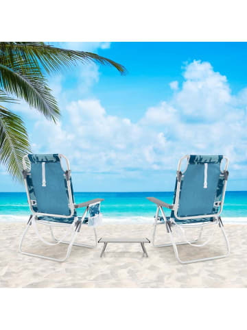 COSTWAY 2er Set Strandstühle mit Tisch in Blau