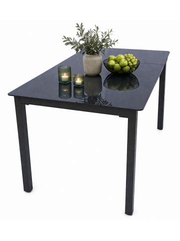 VCM Aluminium Glas Gartentisch Balkontisch 140x80 cm in Schwarzglas