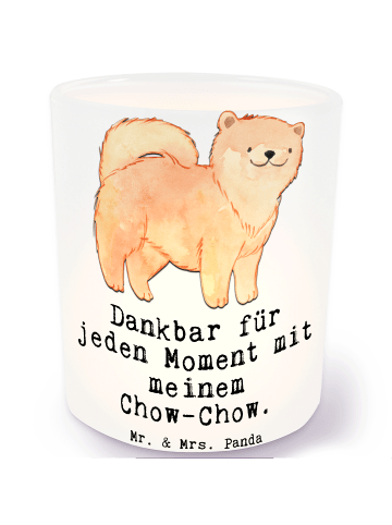 Mr. & Mrs. Panda Glas Windlicht Chow-Chow Moment mit Spruch in Transparent