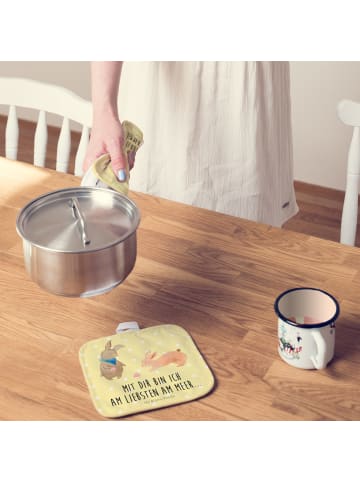 Mr. & Mrs. Panda 2er Set Topflappen Hasen Muschel mit Spruch in Gelb Pastell