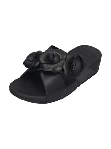 fitflop Pantoletten LULU FLOWER CROSS SLIDES in schwarz