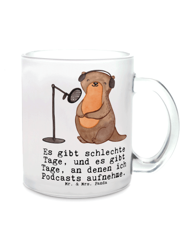 Mr. & Mrs. Panda Becher Otter Podcast aufnehmen mit Spruch in Transparent