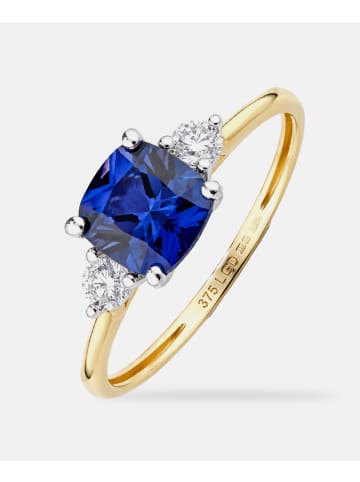 Diamant L'éternel Ring, mit synth. Saphir, 375 Gelbgold