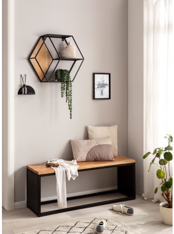 FineBuy Sitzbänk in Schwarz / Akazie / 120x35x45