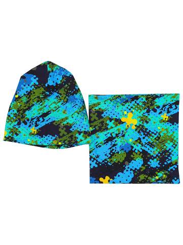 TupTam Unisex Set Kinder Beanie Mütze Schlauchschal in grün/blau