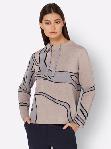 creation L Jacquard-Pullover in sesam-grau-gemustert