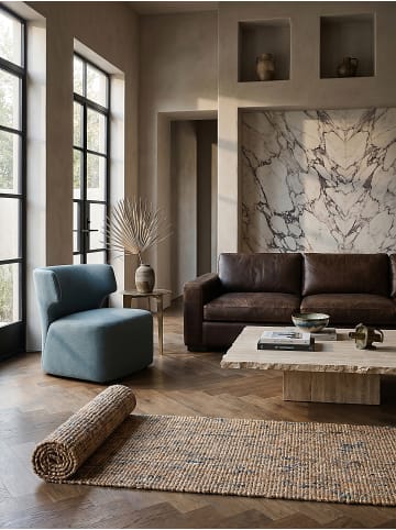 KADIMA DESIGN Juteteppich Jute Naturbelassen, Wohnzimmer in Natur-Blau