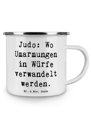 Mr. & Mrs. Panda Emaille Becher Spruch Judo Umarmungen mit Spruch in Weiß