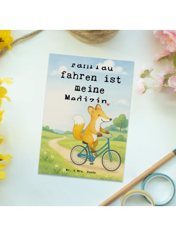 Mr. & Mrs. Panda Ansichtskarte Fuchs Fahrrad fahren Design mit S... in Weiß