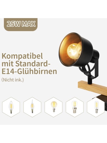 ZMH Deckenleuchte in schwarz 4-flammige E14 Vintage Holzmaserung MAX.25W