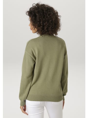 Aniston CASUAL Strickjacke in khaki-weiß-gelb