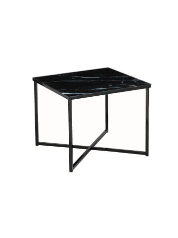 SalesFever Couchtisch 50x50 cm Glasplatte Marmoroptik & Metallgestell in Schwarz