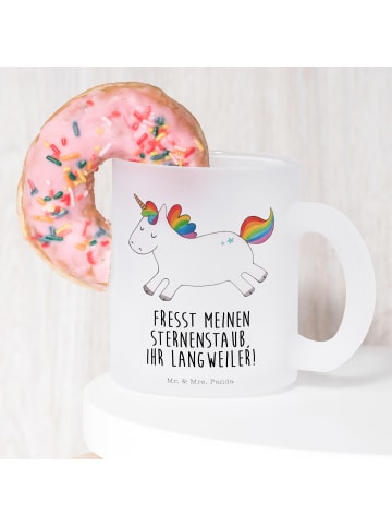 Mr. & Mrs. Panda Glas Teebecher Einhorn Happy mit Spruch in Transparent