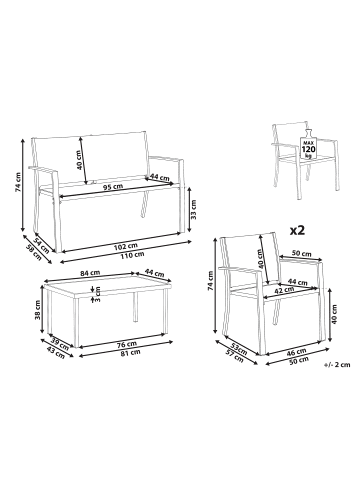 Beliani 4-tlg Gartentisch Set TAVOLETO in Grau