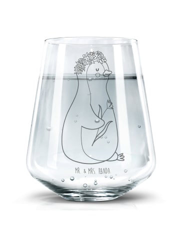 Mr. & Mrs. Panda Trinkglas Pinguin Blumen ohne Spruch in Transparent