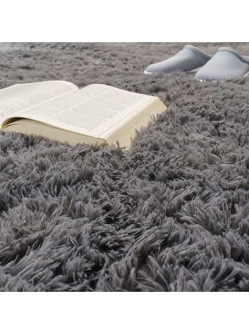 KADIMA DESIGN Hochflor Teppich Shaggy waschbar Unifarben Schlafzimmer in Grau
