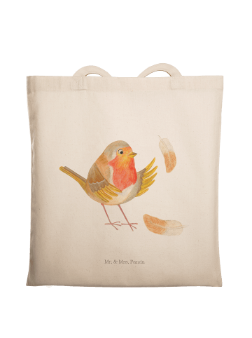 Mr. & Mrs. Panda Shopping Tasche Rotkehlchen Federn ohne Spruch in Creme