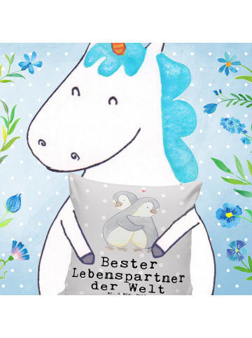 Mr. & Mrs. Panda Sitzkissen Pinguin Bester Lebenspartner der Wel... in Grau Pastell