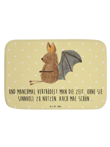 Mr. & Mrs. Panda Badematte Fledermaus Sitzen mit Spruch in Gelb Pastell