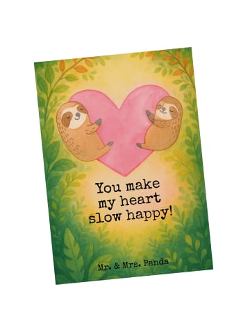 Mr. & Mrs. Panda Postkarte Faultiere Herz Design mit Spruch in Weiß