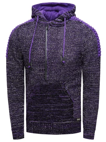 Rusty Neal 1/2 Zip Grobstrick Kontrast Kapuzen-Pullover in Lila